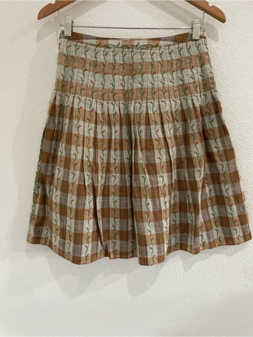 Free People Vintage Embroidered Skirt Cottagecore Pleated